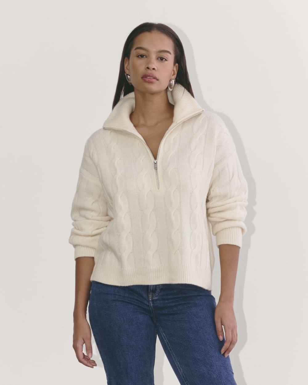 The Cable Half-Zip in Luxe Merino | Bone