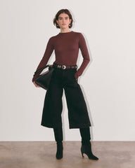 The Luxe Rib Funnel-Neck Tee | Dark Mahogany