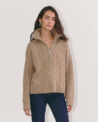 The Cable Half-Zip in Luxe Merino | Oat Melange