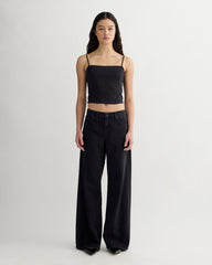 The Seamed Top in Stretch Linen | Black