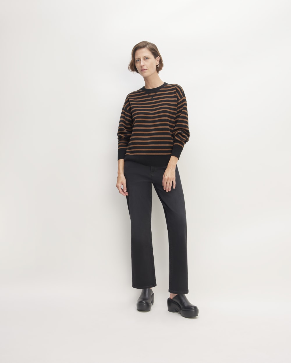 The Cotton-Merino Sweatshirt | Black / Dark Camel