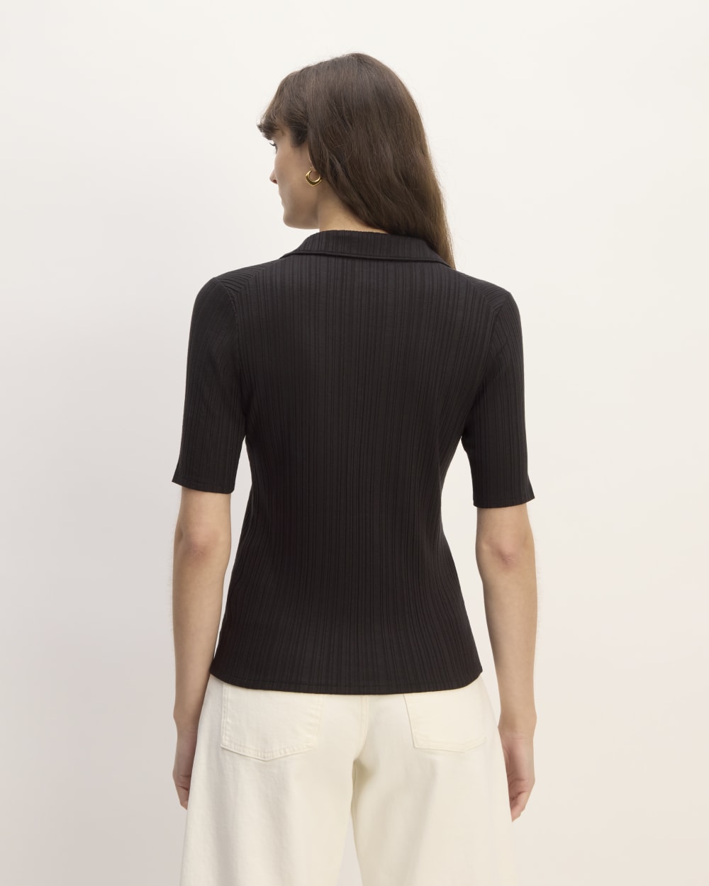 The Rib Soft Knit Open Collar Polo | Black