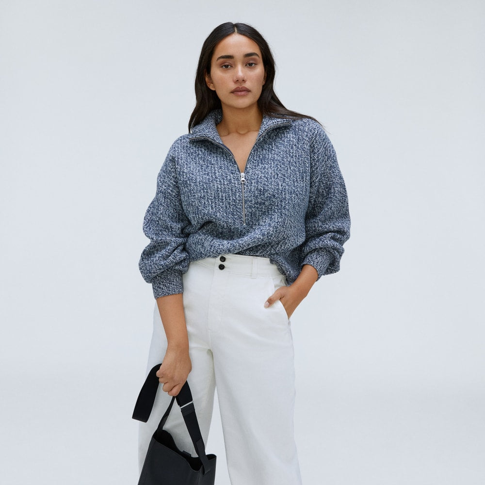 The Half-Zip Sweater in Luxe Merino | Dark Mallard / Oat Twist